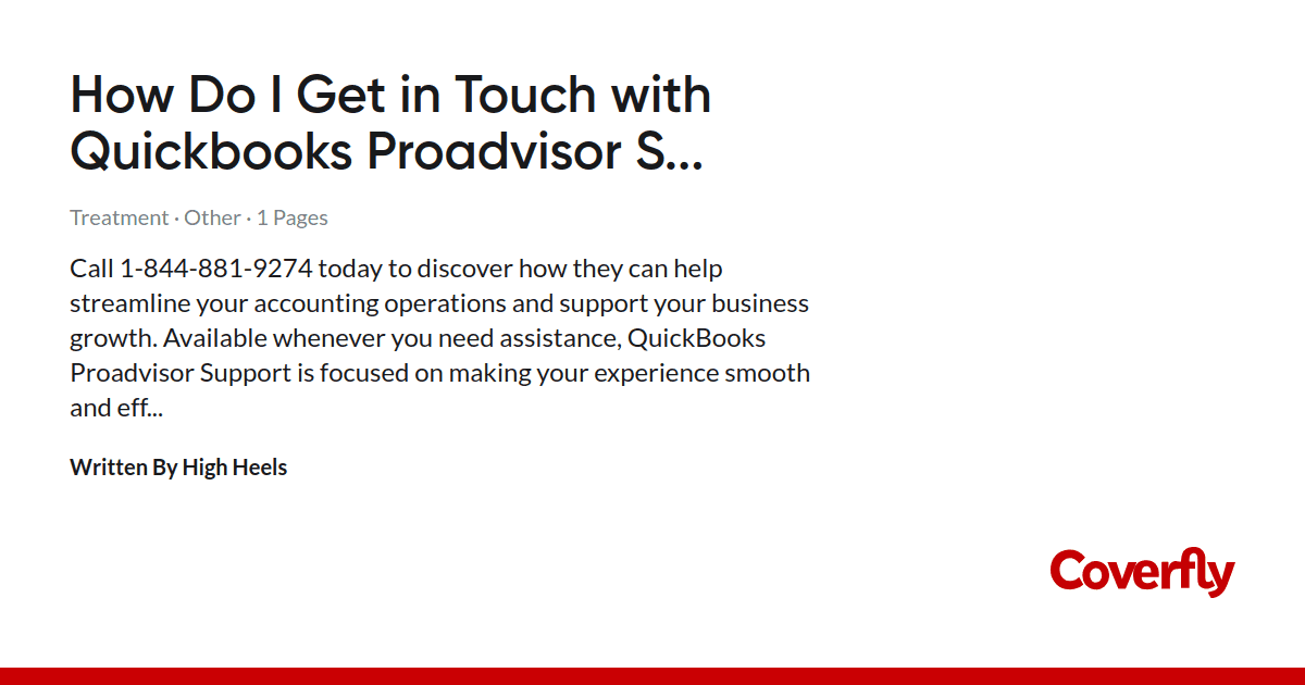 How Do I Get in Touch with Quickbooks Proadvisor Support by High Heels - Coverfly